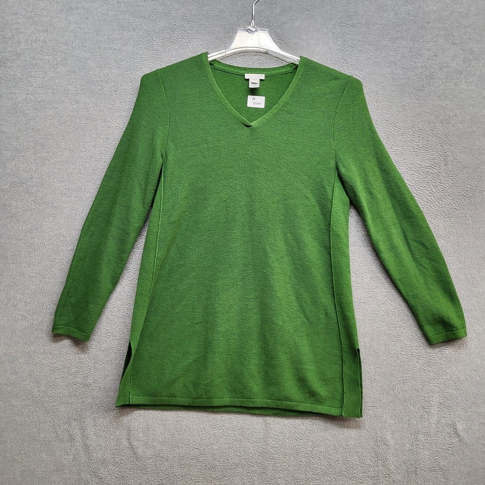 J Jill Women Sweater Small Green Silk Wool Knit Tunic V Neck Pullover